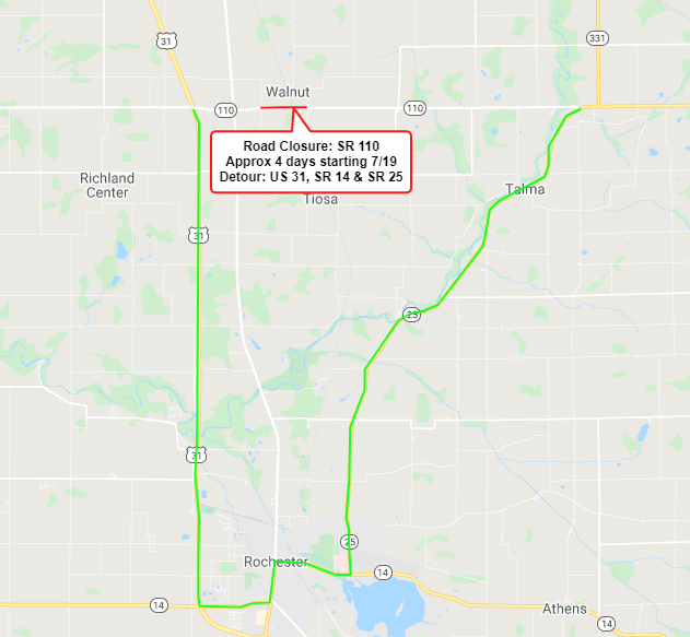 SR 110 to be closed east of US 31